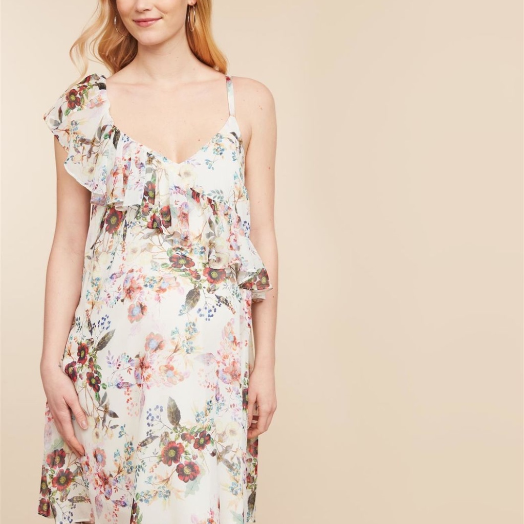 New Jessica Simpson Ruffle Gender Reveal Floral Baby Shower Maternity Dress M